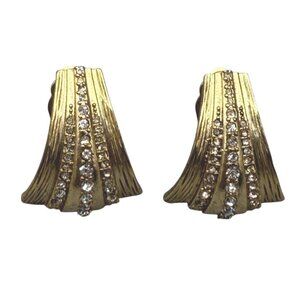 Vintage Gold-Tone Clip-On Earrings With Rhinestone Accents